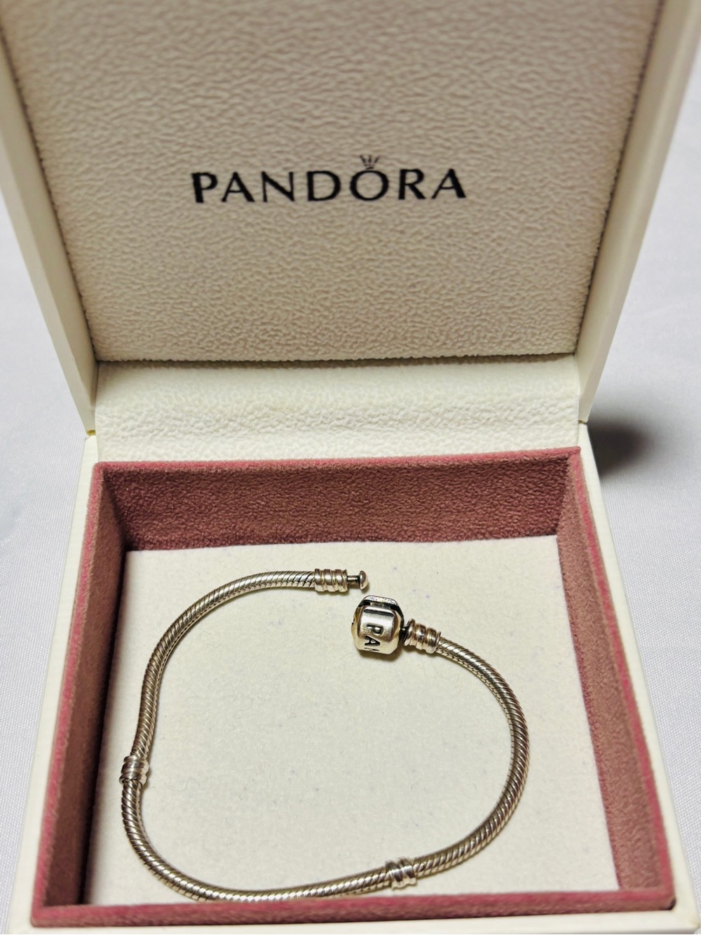 Pandora Silver Snake Chain Bracelet with Logo Clasp